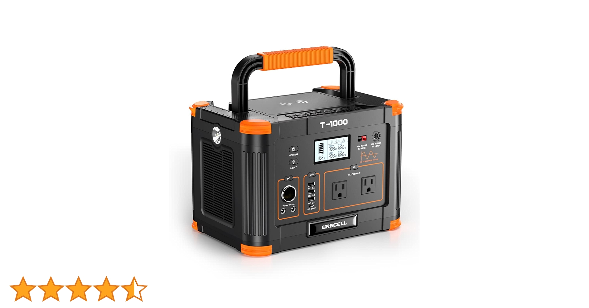 GRECELL T-1000 ポータブル電源 GRECELL 1000W Power Station, Solar Generator with 110V AC